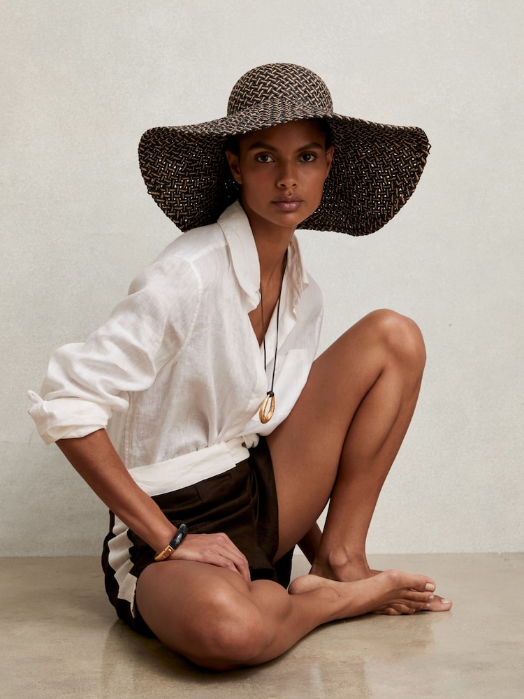Reiss Black/Natural Sonia Straw Basket-Weave Sun Hat - Image 2 of 5 Reiss Black/Natural Sonia Straw Basket-Weave Sun Hat - Image 2 of 5