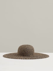 Reiss Black/Natural Sonia Straw Basket-Weave Sun Hat - Image 3 of 5