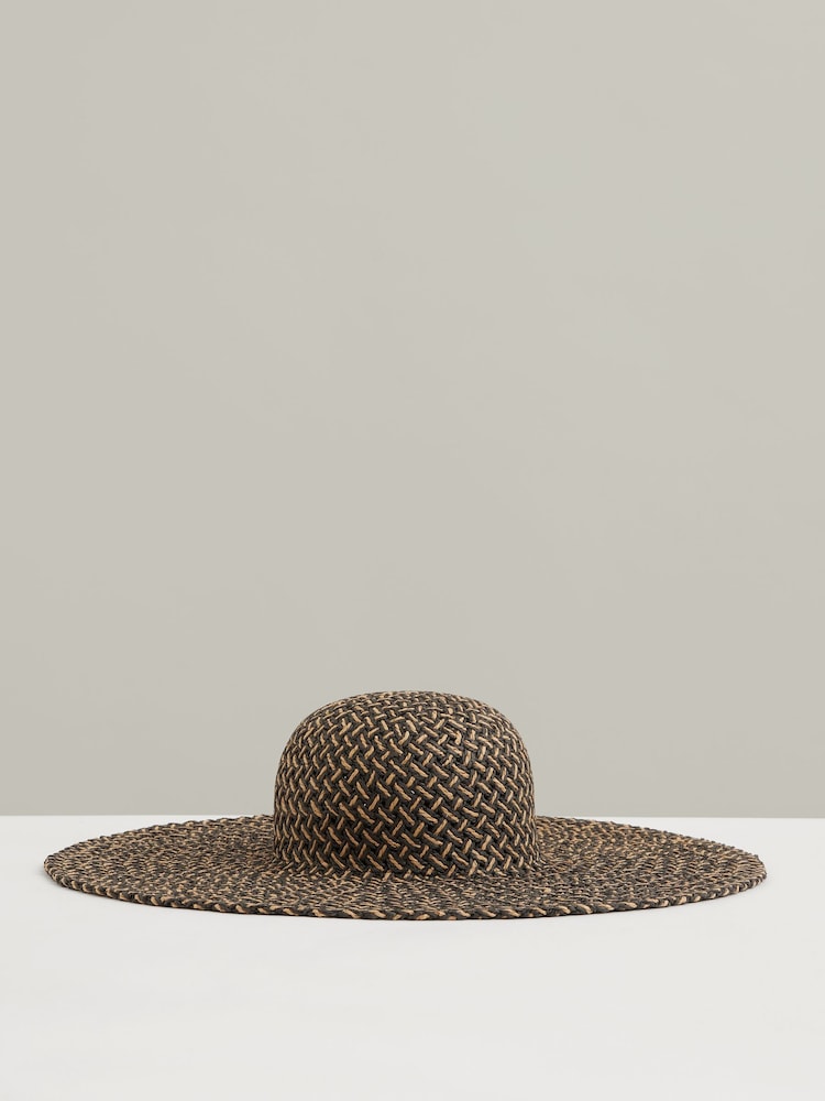 Buy Reiss Black/Natural Sonia Straw Basket-Weave Sun Hat  display picture 3