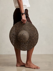 Reiss Black/Natural Sonia Straw Basket-Weave Sun Hat - Image 5 of 5