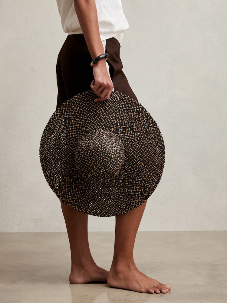 Reiss Black/Natural Sonia Straw Basket-Weave Sun Hat - Image 5 of 5