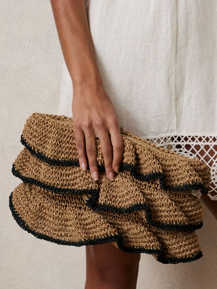 Reiss Raya Raffia Ruffle Clutch Bag - Imagen 2 de 5