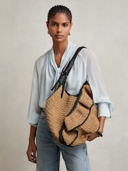 Reiss Natural Olescha Raffia Ruffle Tote Bag - Image 2 of 5