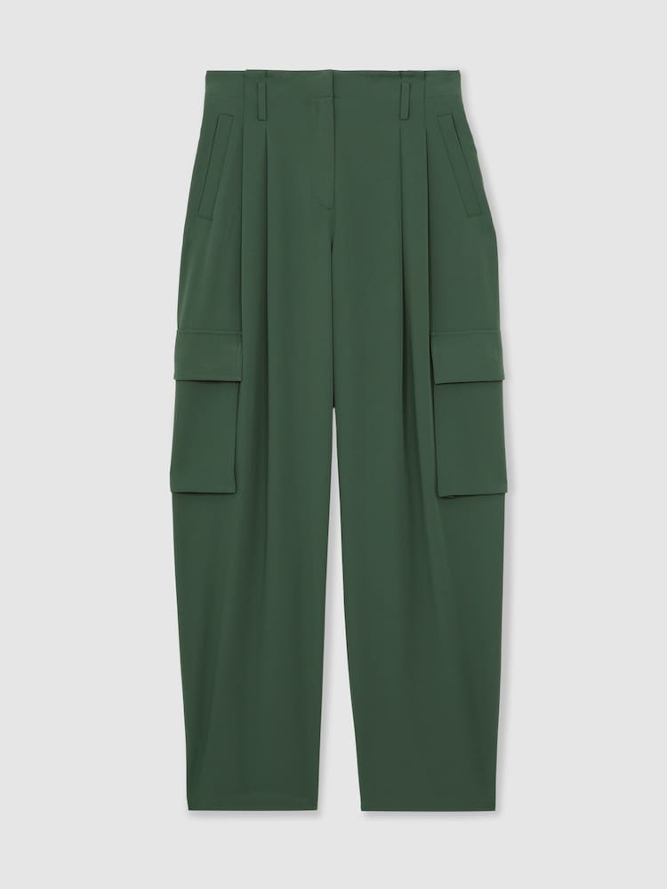 Reiss Green Orla Wide-Leg Pleated Cargo Trousers - Image 2 of 7