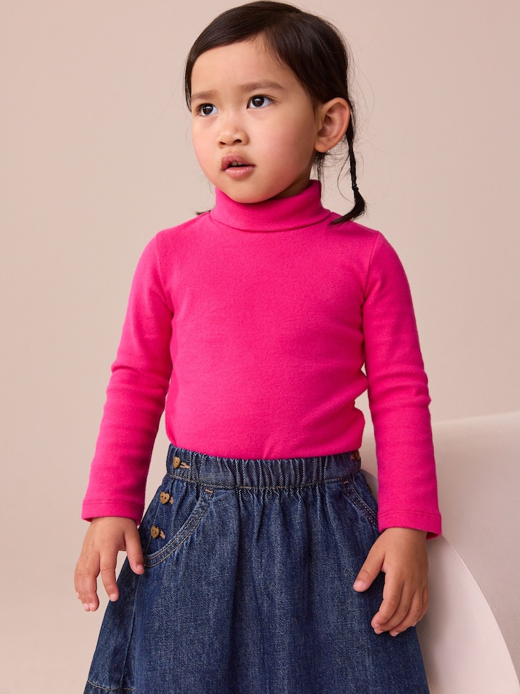 Bright Pink Long Sleeve Roll Neck Top (3mths-7yrs) - Image 1 of 8