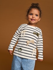 Monochrome Stripe Long Sleeve Bow Appliqué Top (3mths-7yrs) - Image 1 of 5