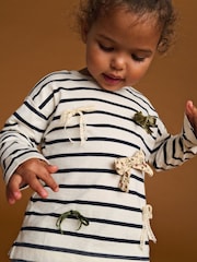 Monochrome Stripe Long Sleeve Bow Appliqué Top (3mths-7yrs) - Image 2 of 5