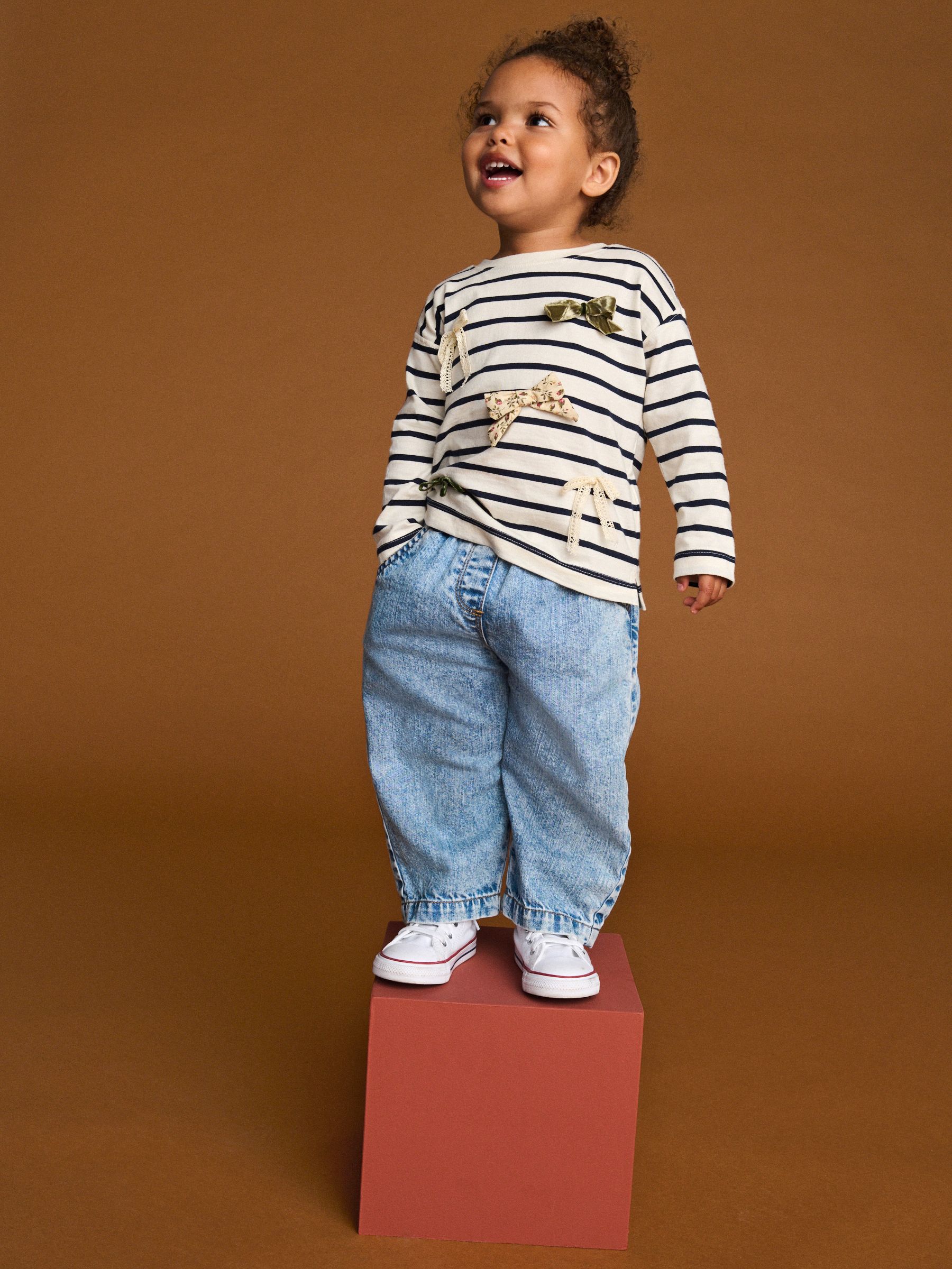 Buy Monochrome Stripe Long Sleeve Bow Appliqué Top (3mths-7yrs
