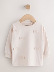 Cream Bow Applique Long Sleeve Bow Appliqué Top (3mths-7yrs) - Image 5 of 10