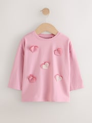 Pink Long Sleeve Mesh Heart Appliqué Top (3mths-7yrs) - Image 1 of 5