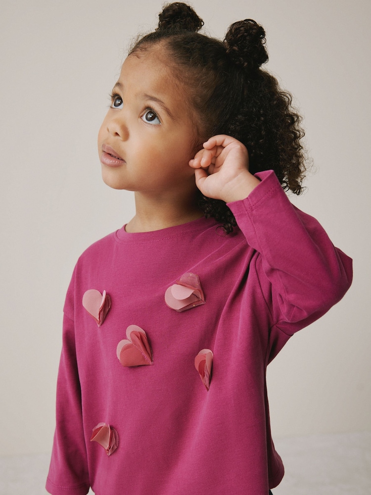Burgundy Red Long Sleeve Mesh Heart Appliqué Top (3mths-7yrs) - Image 1 of 7