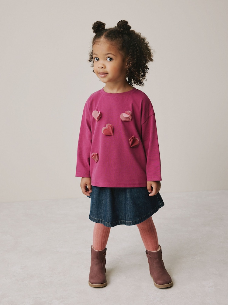 Burgundy Red Long Sleeve Mesh Heart Appliqué Top (3mths-7yrs) - Image 2 of 7