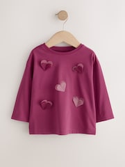 Burgundy Red Long Sleeve Mesh Heart Appliqué Top (3mths-7yrs) - Image 4 of 7