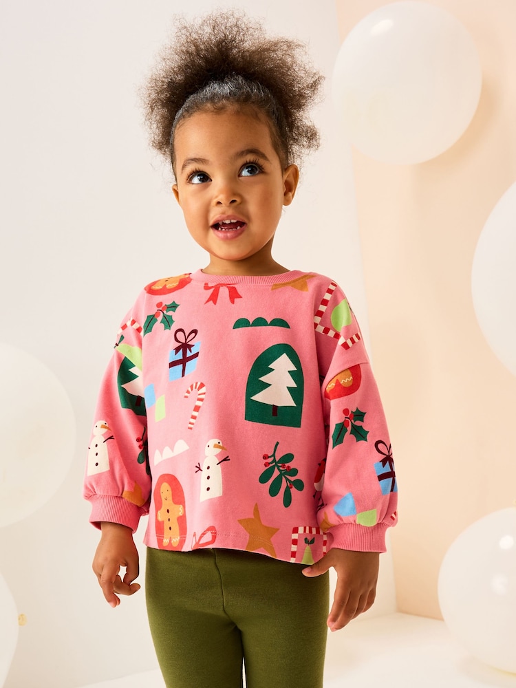 Pink Christmas Long Sleeve T-Shirt (3mths-7yrs) - Image 1 of 7