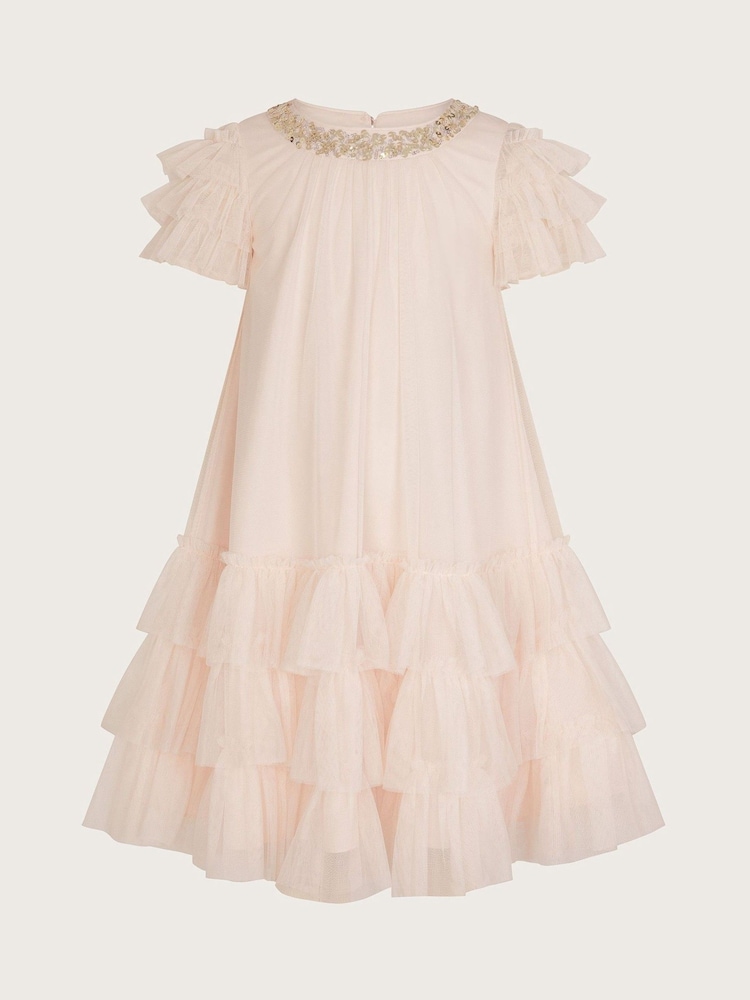 Monsoon Pink Alexandria Sequin Ruffle Tulle Swing Dress - Image 2 of 4