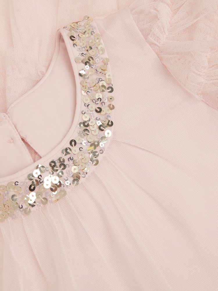 Monsoon Pink Alexandria Sequin Ruffle Tulle Swing Dress - Image 4 of 4