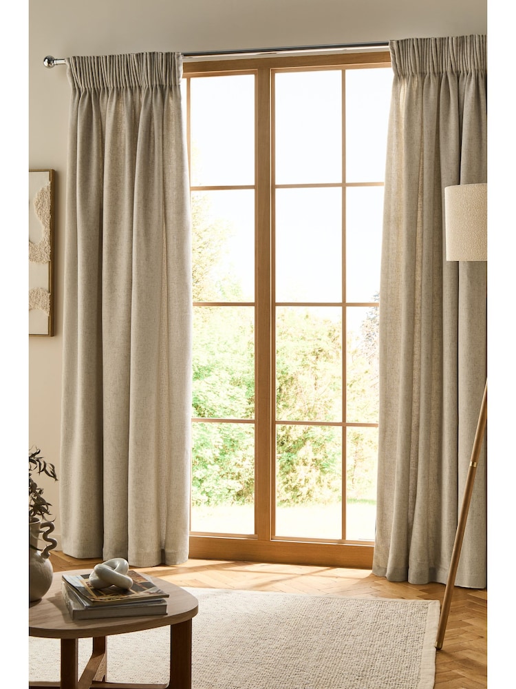 Natural Soft Weave Linen Blend Pencil Pleat Lined Curtains - Image 6 of 6