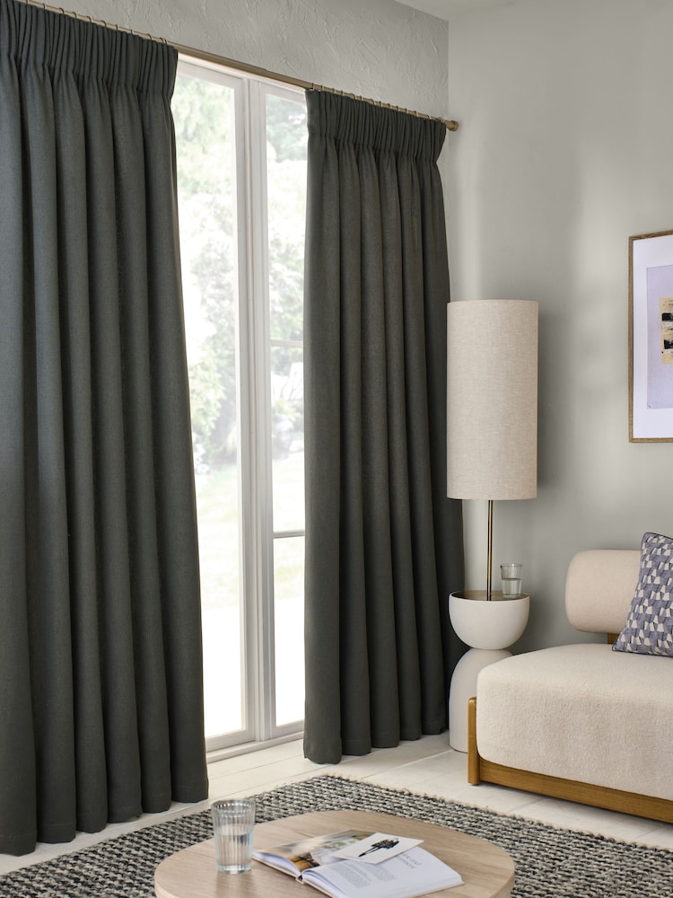 Charcoal Grey Soft Weave Linen Blend Pencil Pleat Lined Curtains - Image 1 of 5 Charcoal Grey Soft Weave Linen Blend Pencil Pleat Lined Curtains - Image 1 of 5