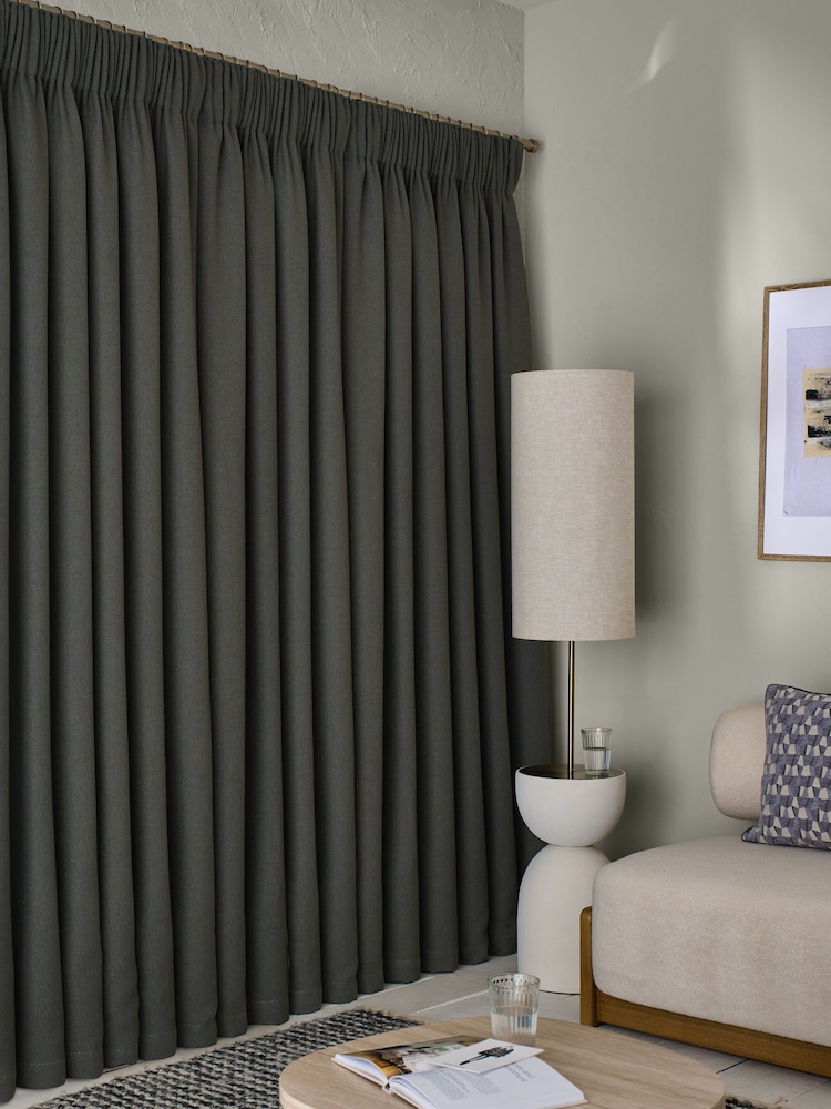 Charcoal Grey Soft Weave Linen Blend Pencil Pleat Lined Curtains - Image 2 of 5 Charcoal Grey Soft Weave Linen Blend Pencil Pleat Lined Curtains - Image 2 of 5