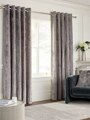 Charcoal Grey Collection Luxe Heavyweight Chic Velvet Abstract Eyelet Lined Curtains - Image 1 of 5