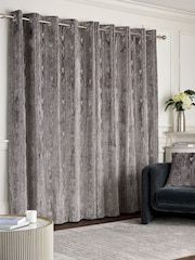 Charcoal Grey Collection Luxe Heavyweight Chic Velvet Abstract Eyelet Lined Curtains - Image 2 of 5