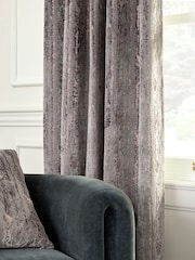 Charcoal Grey Collection Luxe Heavyweight Chic Velvet Abstract Eyelet Lined Curtains - Image 3 of 5