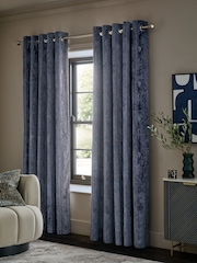 Navy Blue Collection Luxe Heavyweight Chic Velvet Abstract Eyelet Lined Curtains - Image 1 of 4