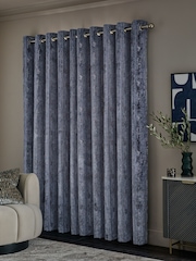 Navy Blue Collection Luxe Heavyweight Chic Velvet Abstract Eyelet Lined Curtains - Image 2 of 4