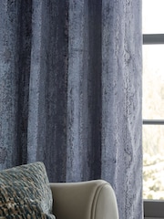 Navy Blue Collection Luxe Heavyweight Chic Velvet Abstract Eyelet Lined Curtains - Image 3 of 4