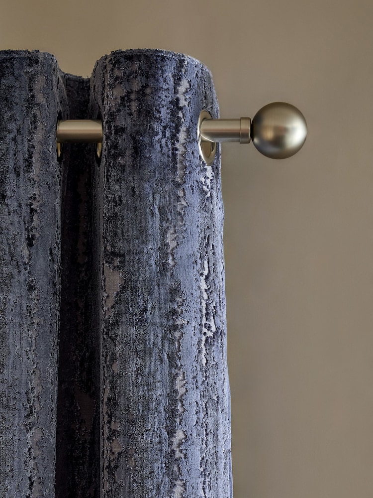 Navy Blue Collection Luxe Heavyweight Chic Velvet Abstract Eyelet Lined Curtains - Image 4 of 4
