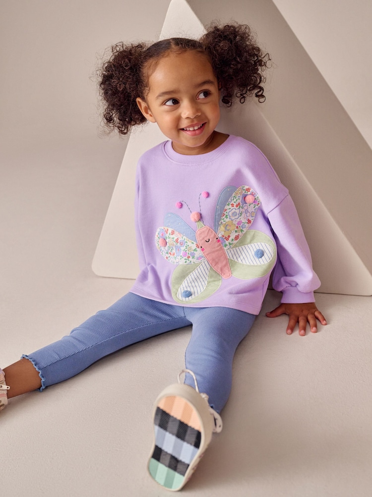 Borboleta roxa lilás - Conjunto de blusa e leggings de manga comprida (3meses a7anos) - Imagem 2 de 9