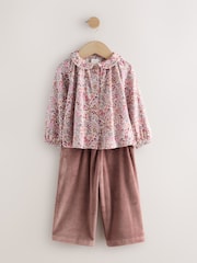 Purple Ditsy Floral Long Sleeve Collar Top and Barrel Trousers Set (3mths-7yrs) - Image 2 of 5
