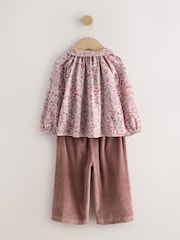 Purple Ditsy Floral Long Sleeve Collar Top and Barrel Trousers Set (3mths-7yrs) - Image 3 of 5