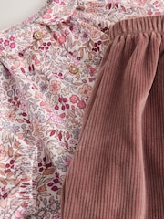 Purple Ditsy Floral Long Sleeve Collar Top and Barrel Trousers Set (3mths-7yrs) - Image 4 of 5
