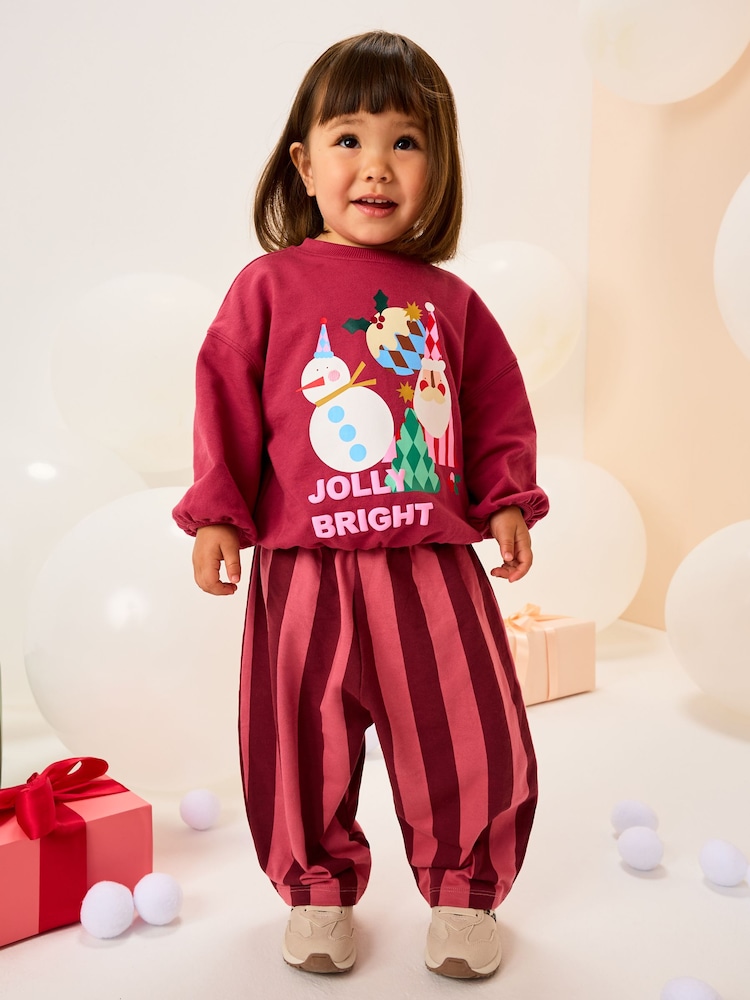 Burgundy Red Santa Long Sleeve Top and Barrel Trousers Set (3mths-7yrs) - Image 1 of 10