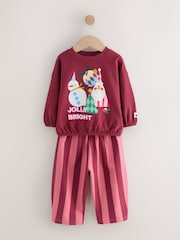 Burgundy Red Santa Long Sleeve Top and Barrel Trousers Set (3mths-7yrs) - Image 5 of 10