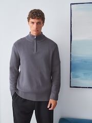 Charcoal Grey Stag Logo Regular Fit Premium Quarter Zip Jumper - Image 1 of 8