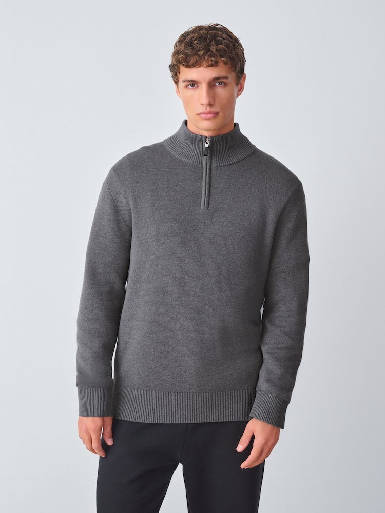 Charcoal Grey Stag Logo Regular Fit Premium Quarter Zip Jumper - Image 2 of 8 Charcoal Grey Stag Logo Regular Fit Premium Quarter Zip Jumper - Image 2 of 8