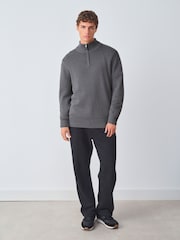 Charcoal Grey Stag Logo Regular Fit Premium Quarter Zip Jumper - Image 4 of 8
