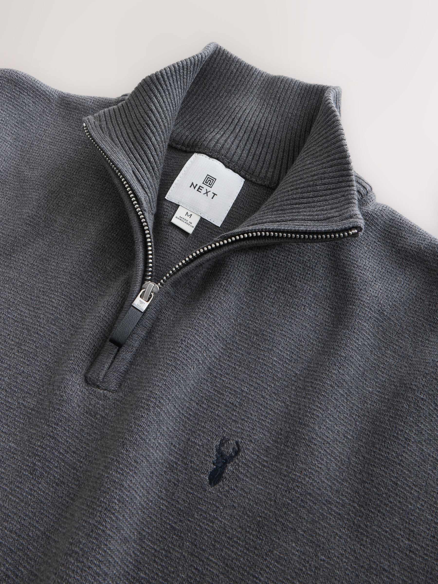 Buy Charcoal Grey Stag Logo Quarter Zip Jumper from Next Romania