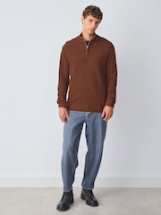 Tan Brown Stag Logo Regular Fit Textured Premium Quarter Zip Jumper - Image 2 of 8