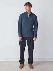 Blue Stag Logo Regular Fit Textured Premium Quarter Zip Jumper - Image 2 of 7