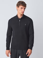 Black Stag Logo Slim Fit Quarter Zip Neck Jumper - Image 1 of 8