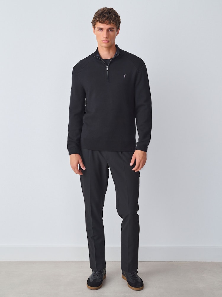 Black Stag Logo Slim Fit Quarter Zip Neck Jumper - Image 2 of 8 Black Stag Logo Slim Fit Quarter Zip Neck Jumper - Image 2 of 8