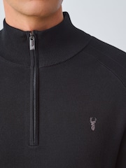 Black Stag Logo Slim Fit Quarter Zip Neck Jumper - Image 5 of 8