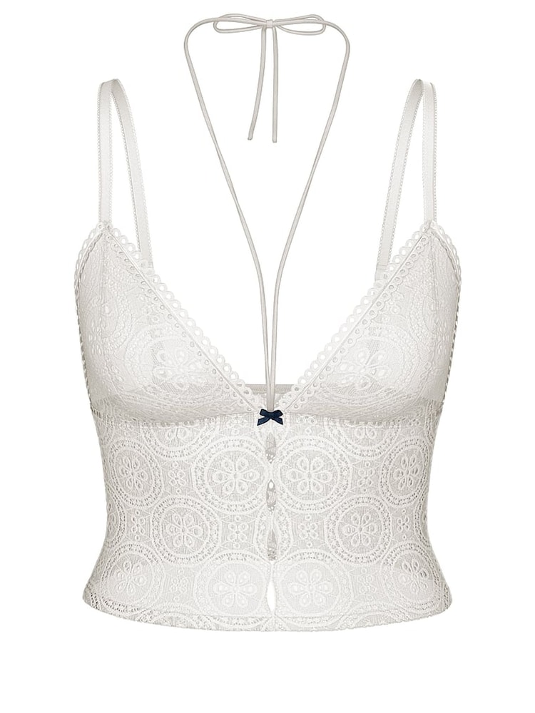 Victoria's Secret PINK Coconut White Triangle Eyelet Lace Halter Bralette - Image 3 of 3 Victoria's Secret PINK Coconut White Triangle Eyelet Lace Halter Bralette - Image 3 of 3