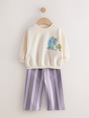 أبيض بيج فاتح - Monster's Inc Long Sleeve Top and Barrel Leg Trousers (3mths-7yrs) - صورة 1 من 6