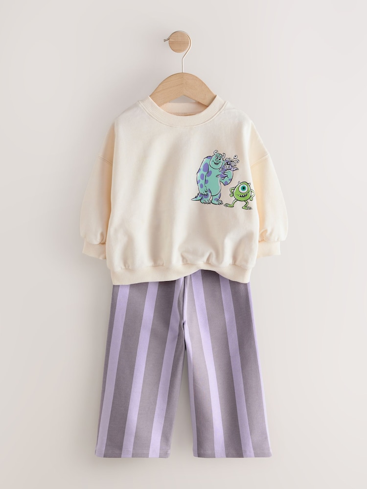 أبيض بيج فاتح - Monster's Inc Long Sleeve Top and Barrel Leg Trousers (3mths-7yrs) - صورة 2 من 6
