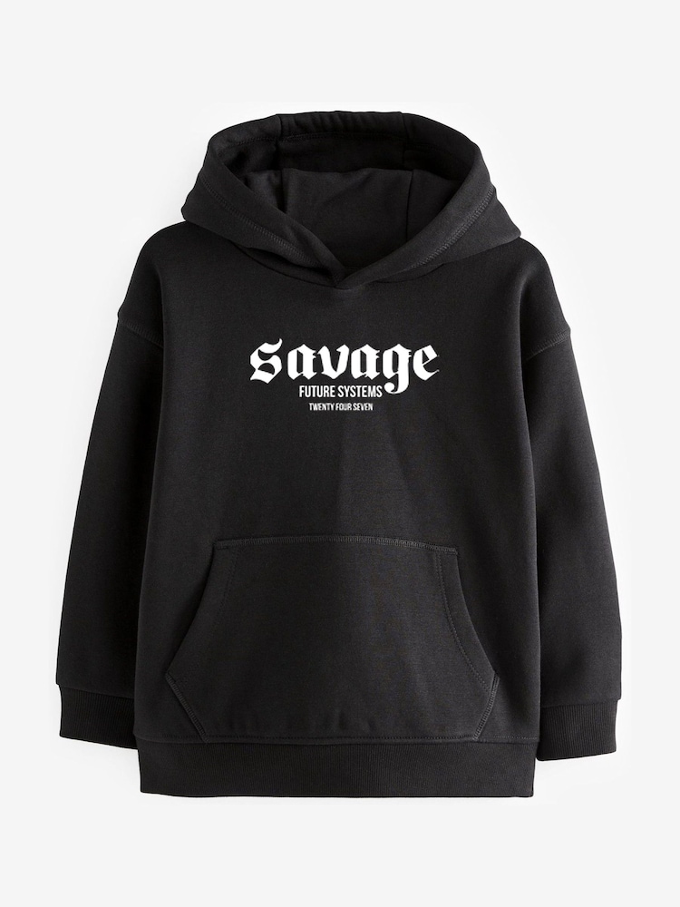 Black Savage Long Sleeved Relaxed Slogan Hoodie (3-16yrs) - Image 1 of 1