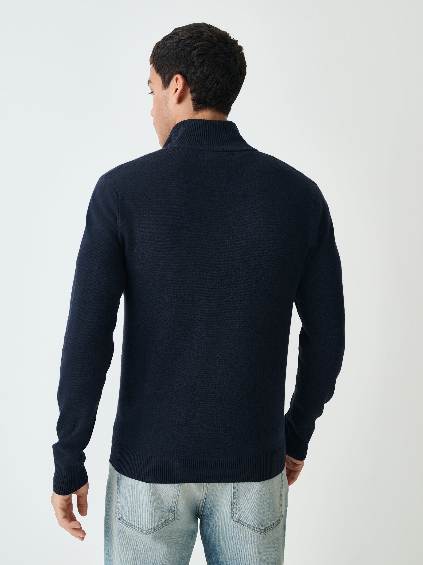 Buy Navy Blue Regular Fit Essential Chest Block Stripe Quarter Zip